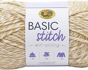 Lion Brand Yarn, Basic Stitch  Tan/White 202-603, Craft Supplies,  Crochet Supplies, Knitting Supplies, Destash, Discontinued Color