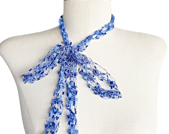 Skinny Scarf, Necklace Scarf Blue Scarf Light Weight Ribbon Scarf, Woman's,  BOGO Buy One Scarf Get Second One for 50% off.