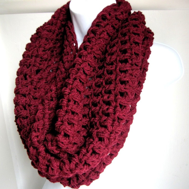 Infinity Scarf Maroon Red Scarf Cowl Oxblood Red , Chunky Scarf, Winter Fashion, Crocheted Scarf image 4