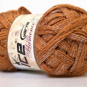 Ice Yarn, Flamenco Glitz Light Brown, Scarf Yarn, 21926, Acrylic, Lurex, Novelty, Knitting, Crochet Materials, Supplies, Destash