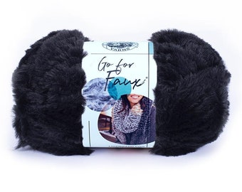 Lion Brand Yarn Go For Faux Yarn Black Panther 332-208, 3.5oc/100g, 100% Polyester, Crochet Supplies, Knitting Supplies, Destash