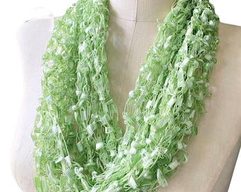 Infinity Scarf, Necklace Loop Scarf Light Weight Scarf, Light Green  BOGO Buy One Scarf Get Second One for 50% off.