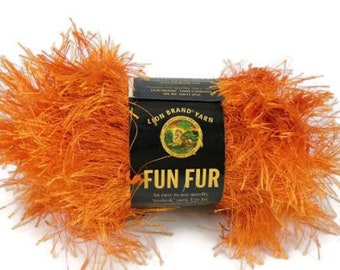 Lion Brand Yarn 320-133 Tangerine Fun Fur Yarn, Crochet Supplies, Faux Fur Yarn, Knitting Supplies, Novelty Yarn