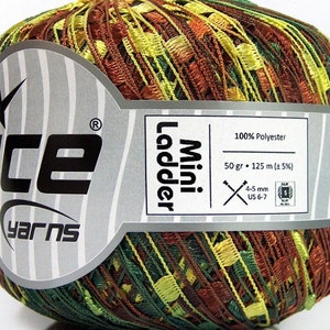 Ice Yarn Shades of Green and Brown Camouflage 65065 Ladder Yarn Trellis Novelty Knitting Materials, Crochet Materials, Supplies, Destash