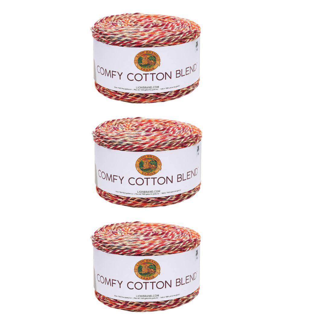 Lion Brand Yarn Comfy Cotton Blend Yarn, Enchanting Embers 756-701 Bundle of 3 Crochet Supplies, Knitting Supplies,  Discontinued, 3 Pack