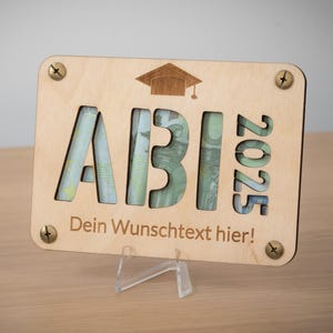 Geldgeschenk ABI 2025 personalisierte Gravurkarte mit Umschlag Geschenkidee nachhaltige Karte aus Holz als Abiturgeschenk