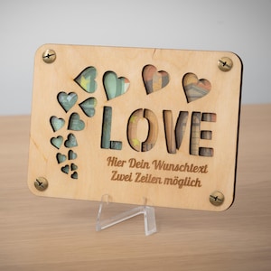 Geld cadeau liefde gepersonaliseerde graveerkaart met envelop cadeau-idee duurzame kaart van hout