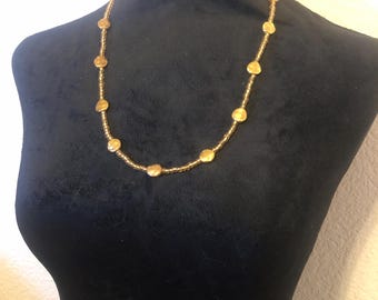 12 in golden beaded necklace with gold coin beads, beaded jewelry