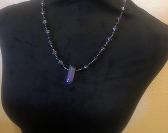 Collana di perline con fiori viola da 12 pollici con ciondolo viola, gioielli di perline