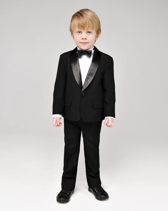 Boys' Black Tuxedo Set – Jacket, Shirt, Pants, Belt Bow Tie