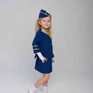 Little Flight Attendant Costume – Blue Airline Uniform Dress with Accessories for Girls