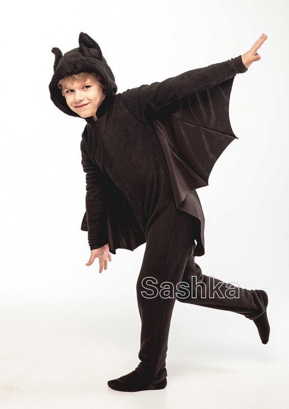 Costume Chauve-souris Phosphorescent Enfant - Combinaison Avec Capuche à Oreilles, Fermeture éclair, Pour Halloween Et Fêtes