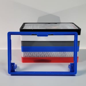 horizontal blue display stand.