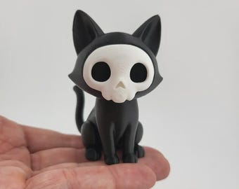 Urban Ghost Cat 3D Printed Skull Kitty Collectible - Spooky Cute Black Cat Decor – Gothic Halloween Desk Toy