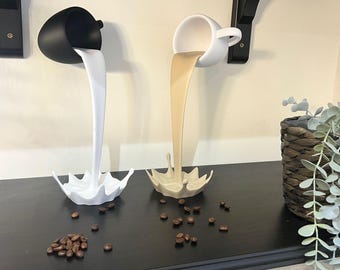 Escultura de taza de café flotante impresa en 3D: Arte decorativo que desafía la gravedad - Detalle moderno para la cocina o el rincón del café
