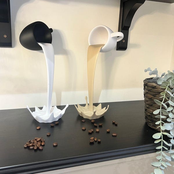 3D Printed Floating Coffee Cup Sculpture – Gravity-Defying Art Decor - Modern Kitchen or Coffee Bar Accent
