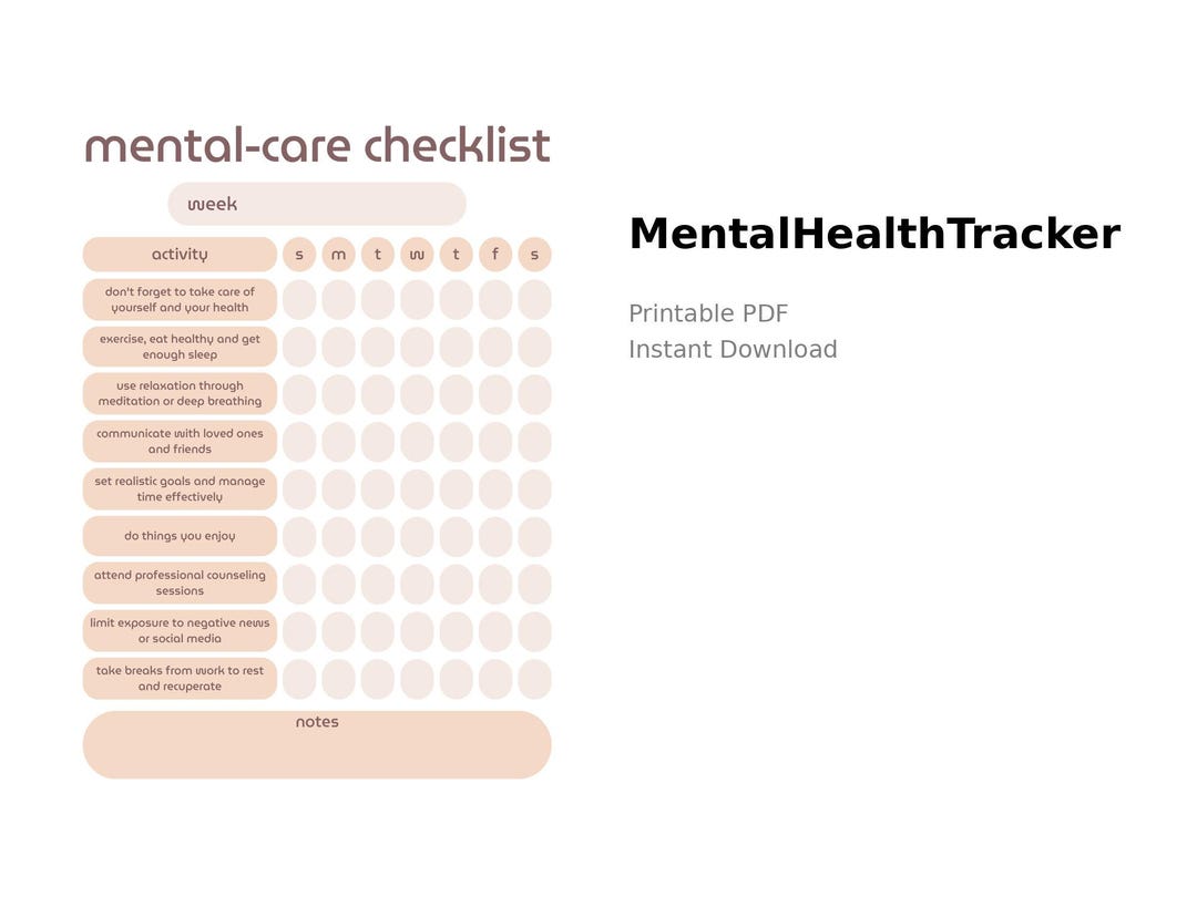 Mental Health Tracker Printable | Self Care Planner | Wellness ...