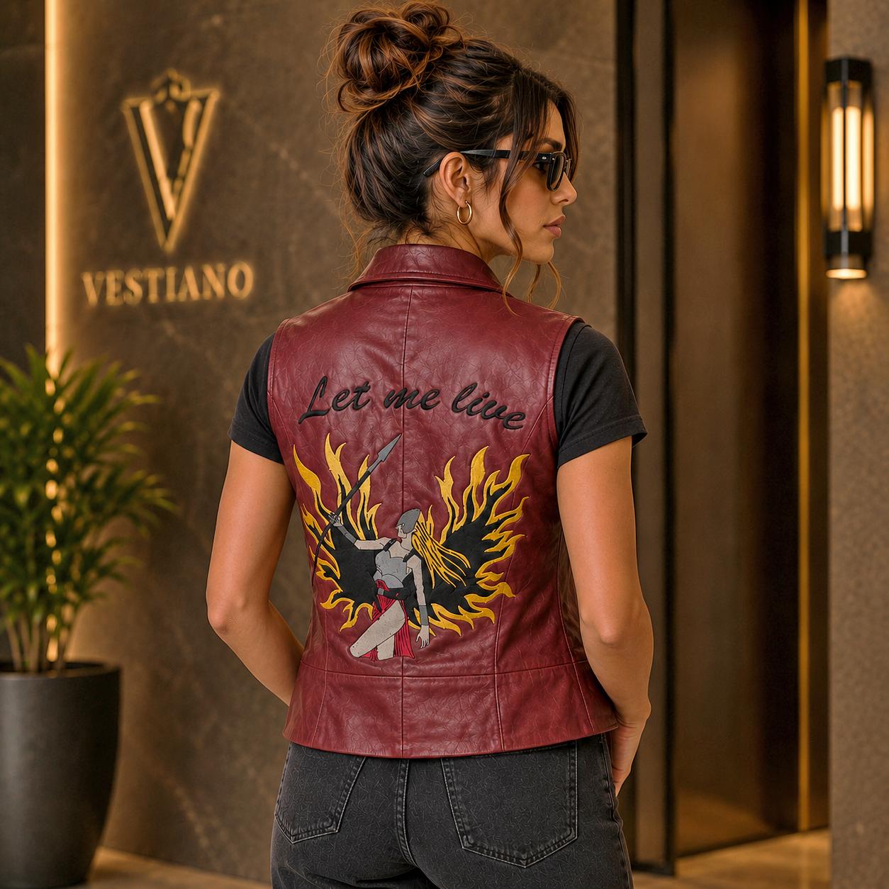 Resident Evil Claire Redfield Vest | Red Sheepskin Leather Biker