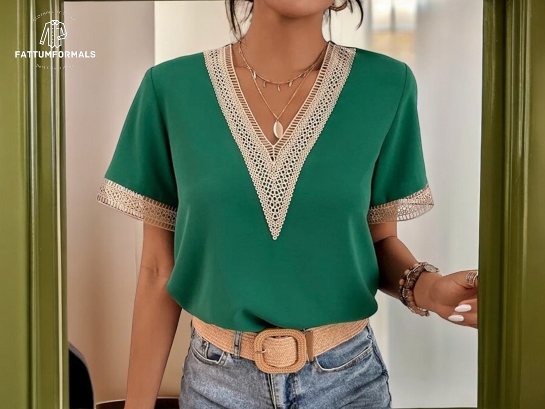 Lily | Women's V-Neck Puff Sleeve Chiffon Blouse Short Sleeve