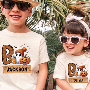 Custom Name Halloween Shirt Fall Kids Natural Shirt Boys Girls Ghost Shirt Spooky Season Tee Fall Clothing Personalized Gift For Halloween