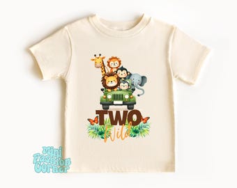 Camiseta de cumpleaños de dos safaris salvajes, camiseta de segundo cumpleaños, camiseta de animales salvajes para niñas pequeñas, atuendo de segundo cumpleaños, camiseta del zoológico, regalo para niños de 2 años