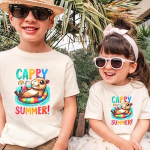 Summer Capybara Kids Shirt Funny Animal Shirt Capybara Lover Toddler Gift Summer Tee For Girls&Boys Tropical Cartoon Outfit Summer Pool Tee