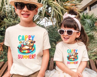 Sommar Capybara barntröja rolig djurtröja capybaraälskare småbarnspresent sommartröja för flickor och pojkar tropisk tecknad outfit sommar pooltröja