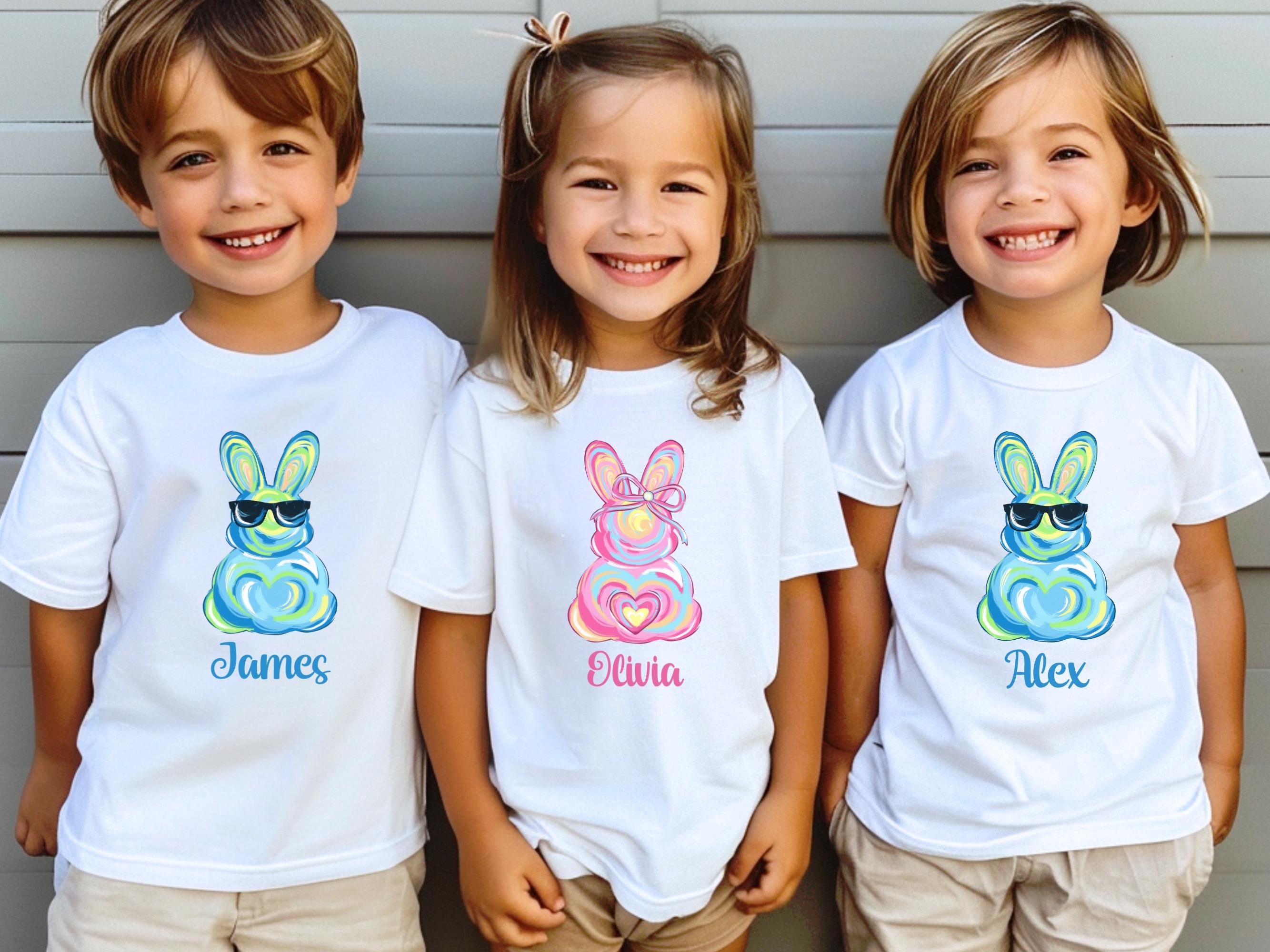 Personalized Easter Bunny Kids Shirt, Custom Name Kids Tee, Pastel Tie-Dye Bunny, Toddler Spring Outfit, Cute Baby Easter Gift