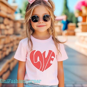 Maglietta per bambini con cuore rosso retrò Love Valentine&#39;s Day, regalo per San Valentino, maglietta per San Valentino, maglietta per bambini, carina, maglietta per bambini, maglietta a forma di cuore