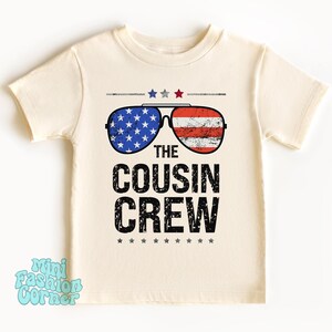 The Cousin Crew 4th of July Kids T-Shirt, Patriotic Baby Onesie, USA Matching Cousin Tee, American Flag Glasses Toddler Tee, Gift For Kids