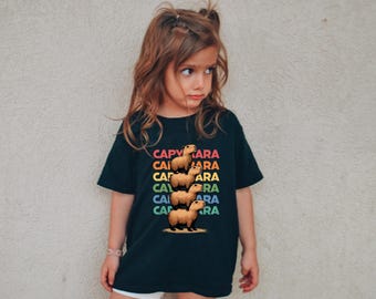 Retro Capybara Kids Shirt, Funny Stacked Capybara Tee Boys Girls, Cute Animal Toddler Shirt, Capybara Lover Gift, Colorful Kids Graphic Tee