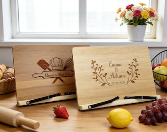 Custom Recipe Holder Book Display Stand, Personalized Wooden Cookbook Stand for Mother, Cookbook Display Housewarming Gift for Cooking Lover