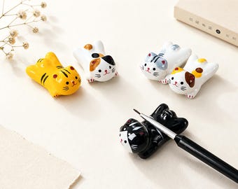 Handmade Ceramic Cat Pen Holder, Adorable Ceramic Watercolor Calligraphy Pen Holder Desktop Companion Watercolor Accessory Artist Gifts