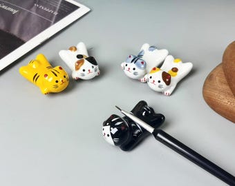 Handmade Ceramic Cat Pen Holder, Adorable Ceramic Watercolor Calligraphy Pen Holder Desktop Companion Watercolor Accessory Artist Gifts