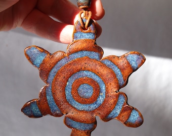 Pottery Ornament, Handmade holiday ornament, Snowflake ornament, Ceramic ornament