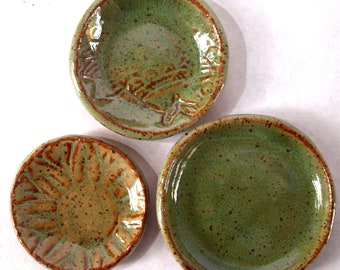 Handmade pottery mini dishes, nature inspired ceramic ring dishes, a set of 3