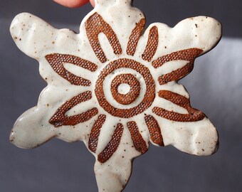 Pottery Ornament, a handmade ceramic snowflake ornament