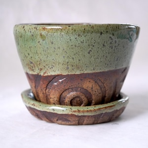 Handmade Ceramic Succulent Planter: Evergreen Glaze with Saucer