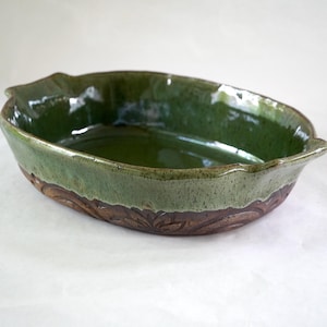 Handmade Stoneware Casserole Dish: Evergreen Glazed Pottery