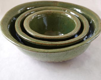 Set di ciotole in gres fatte a mano: ceramica smaltata Evergreen
