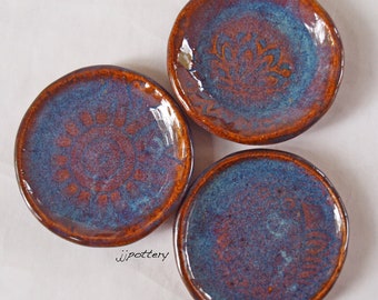 Handmade pottery mini dishes, nature inspired ceramic ring dishes, a set of 3