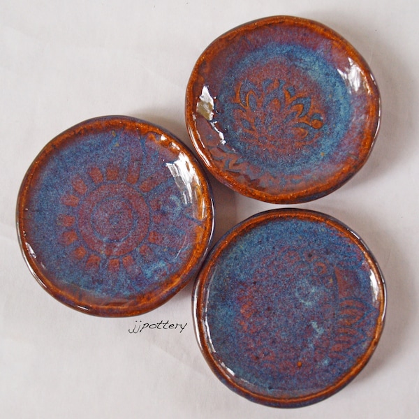 Handmade pottery mini dishes, nature inspired ceramic ring dishes, a set of 3