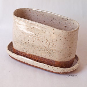 Handmade pottery planter, ceramic planter & saucer set, Planter with drainage holes