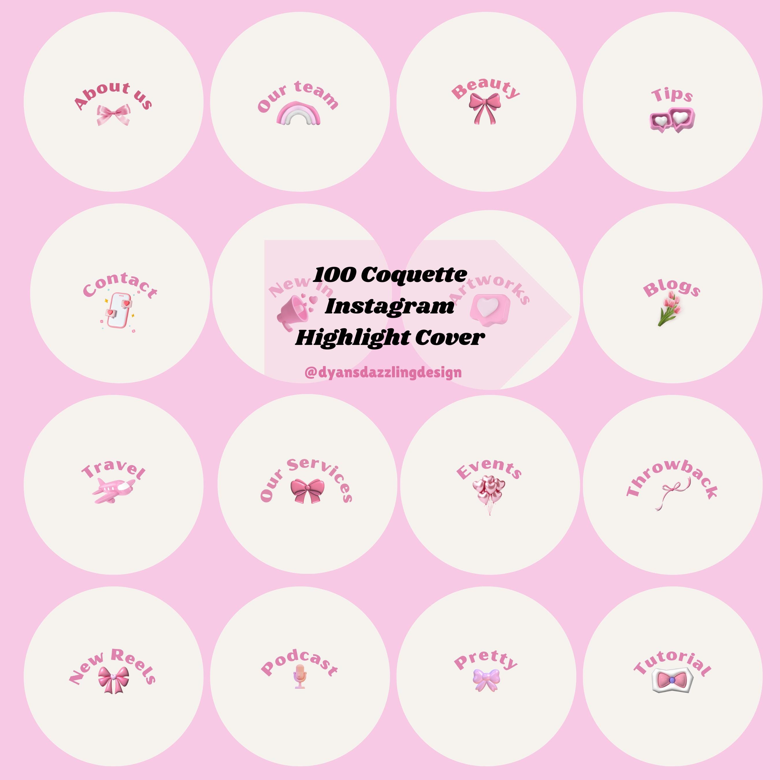 100 Coquette Instagram Highlight Cover Templates for Business Owner|Girly Pink Icons|Bow Aesthetic Highlight Cover|Feminine Pretty Highlight