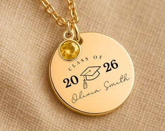 Graduierung Halskette 2026, Klasse von 2026 Geschenk, personalisierte Namen Halskette, Senior Grad Schmuck, Birthstone Charm Halskette, Abitur