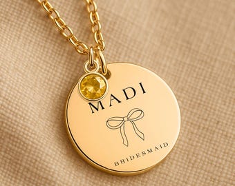 Personalisierte Brautjungfer Halskette, Benutzerdefinierte Namen Halskette mit Geburtsstein, Brautjungfer Geschenk, Brautschmuck, Trauzeugin Geschenk