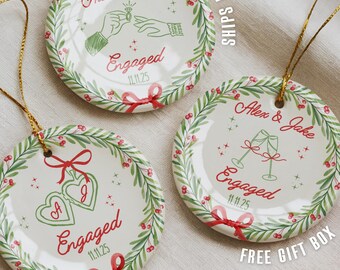 Custom Engagement Ornament, Personalized Engaged Ornament Gifts for Engaged Couple Engagement Gifts Engagement Christmas Ornament