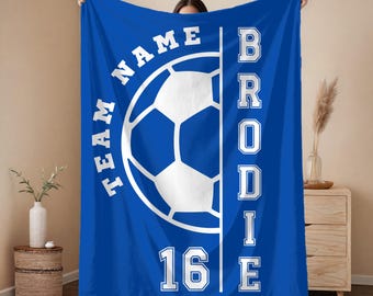 Personalized Soccer Blanket with Name, Team Name & Number – Custom Sports Gift for Soccer Players, Coaches and Fans – Unique Team Throw