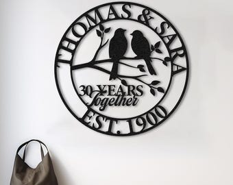 Personalized Bird Family Metal Wall Decor: Bird Lover Couple Gift, Wedding Sign, Outdoor Art
