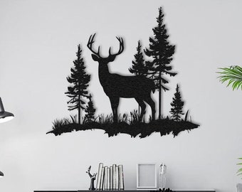 Decorazione murale in metallo raffigurante un alce nella foresta: arredamento rustico in stile fattoria